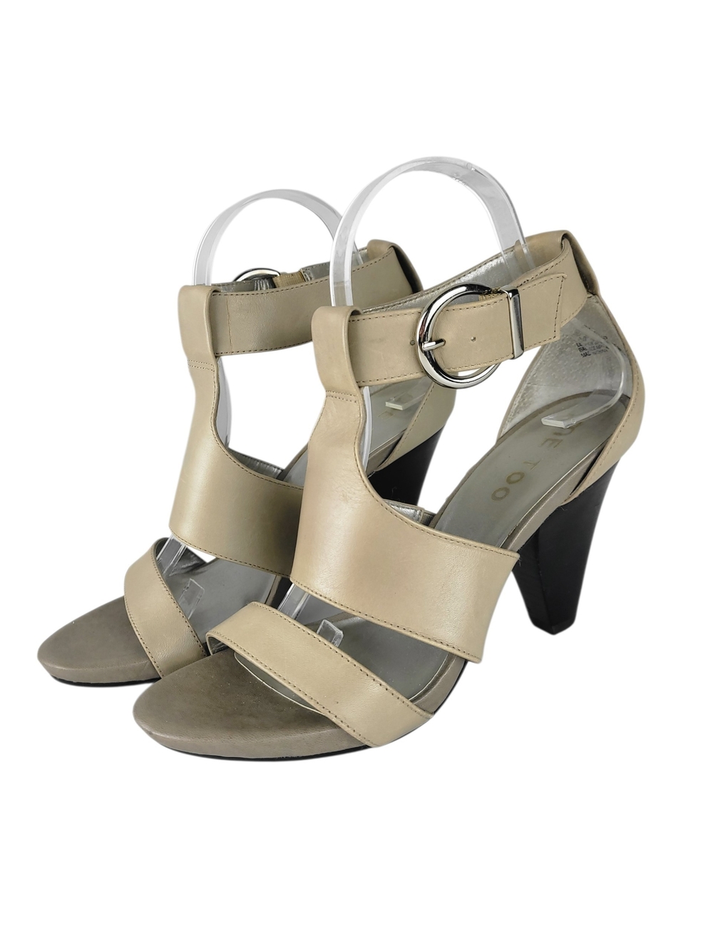 Me Too Dixie Tan Leather Strappy Buckle Chuncky Heel Sandals Size 7.5